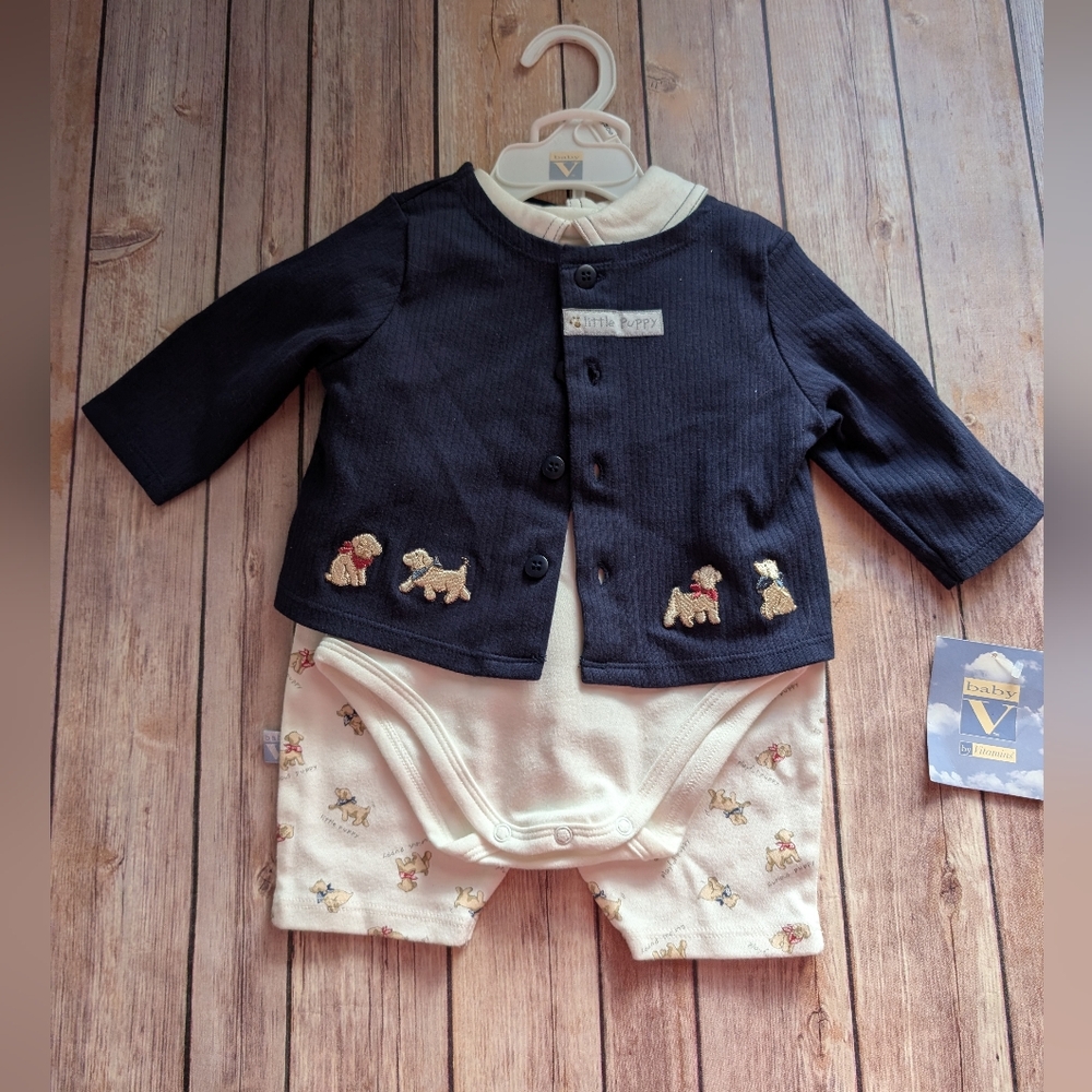 Navy and Cream Baby Outfit Set